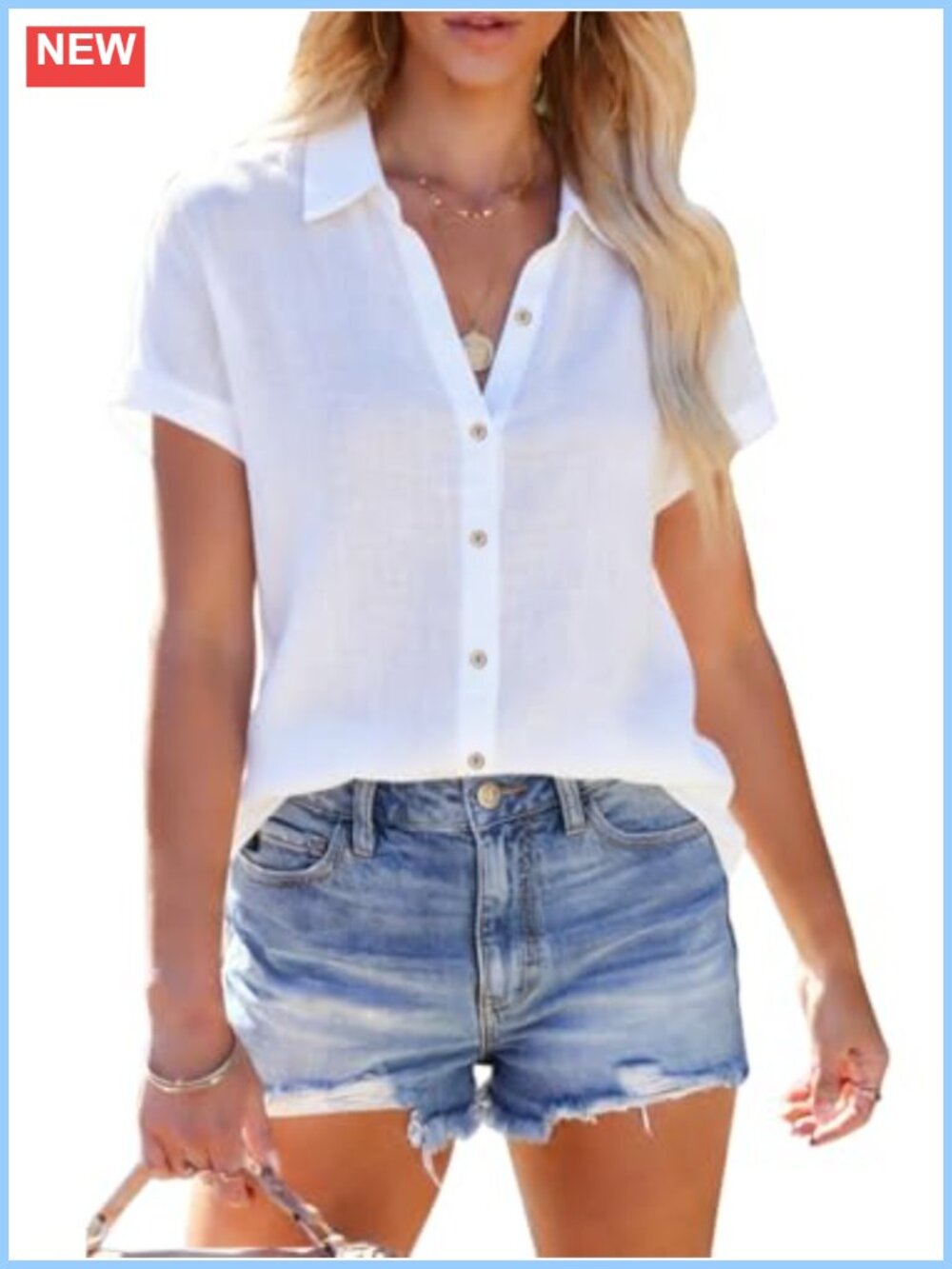Women's Linen Short Sleeve Button Down Shirt Casual Summer Blouse Vacation Top
